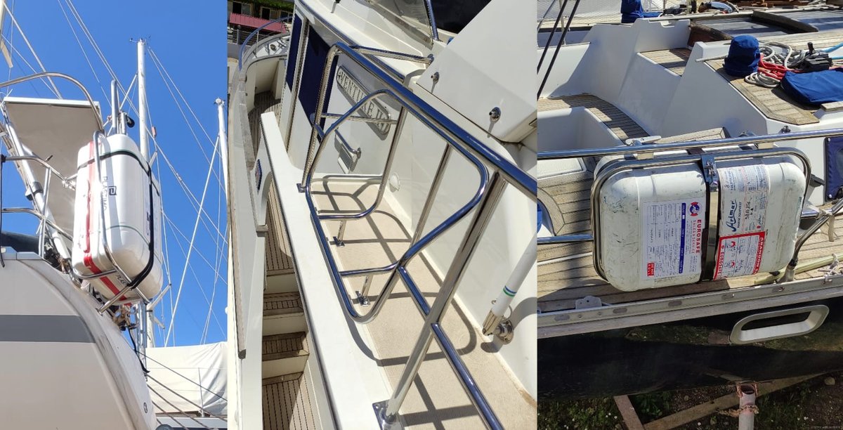 Stainless liferaft cradles, rail and arch mounted