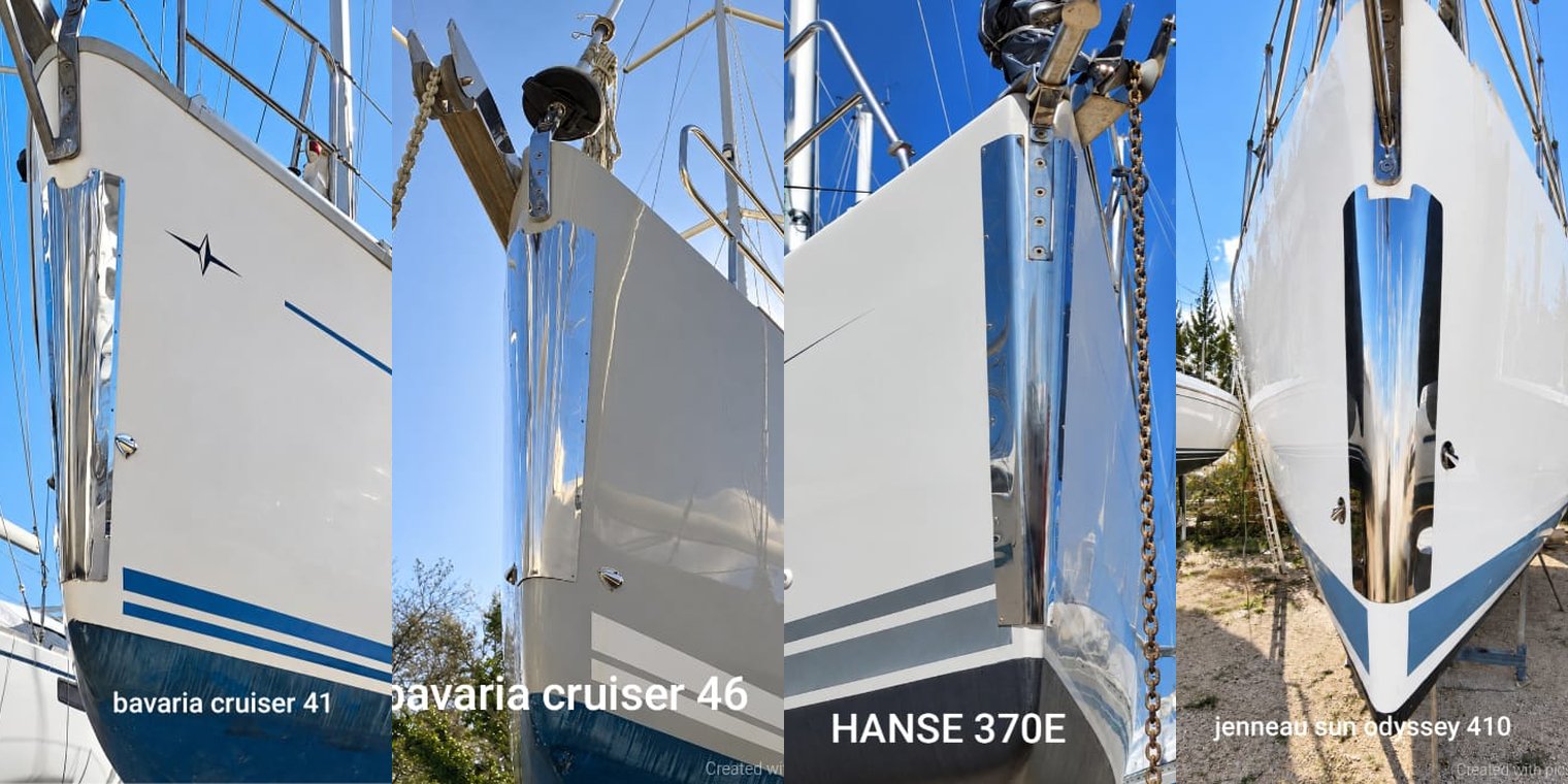 Stainless bow protection for Bavaria Cruiser 41 and 46, Hanse 370E and Jeanneau Sun Odyssey 410
