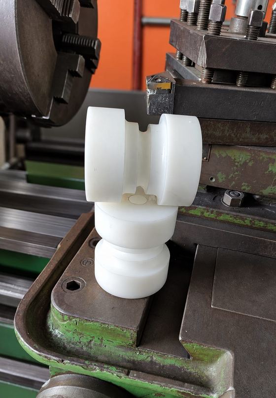 Tube bender forming stainless pipe in the workshop